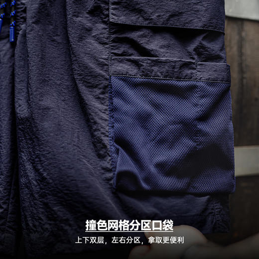 马登工装美式多口袋短裤速干机能藏青色户外轻薄款抽绳五分裤男夏 商品图3