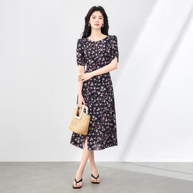 「高货wl」全新升级【铂金会员293/天猫399/差价106】(11937)洛诗琳法式气质印花连衣裙2025夏季收褶开叉收腰优雅裙子