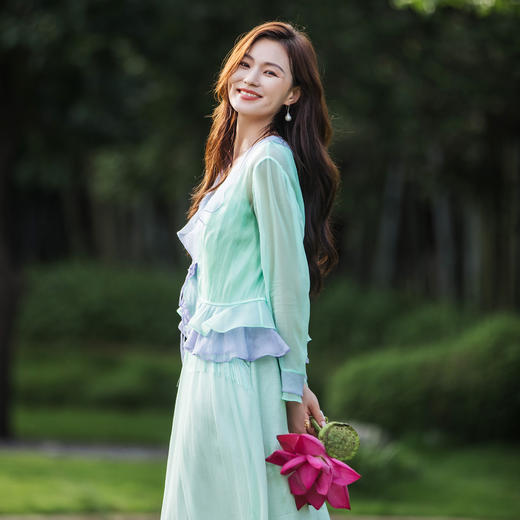 【林栖设计小店】【林栖推荐】2025夏季新品紫绿色拼真丝开衫外套女N1953122 商品图7