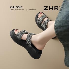 ZHR厚底拖鞋女2025夏季新款新中式国潮外穿一字拖配裙休闲沙滩鞋