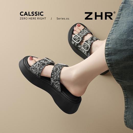 ZHR厚底拖鞋女2025夏季新款新中式国潮外穿一字拖配裙休闲沙滩鞋 商品图0