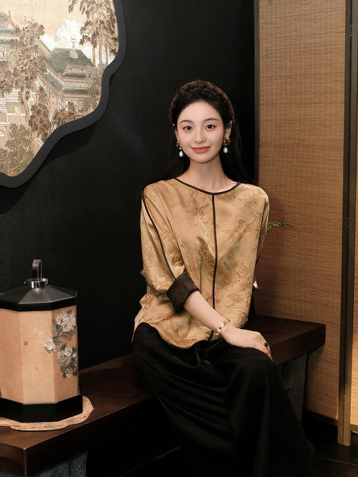 盛唐牡丹 |风清影竹重缎香云纱双面穿外套 商品图1