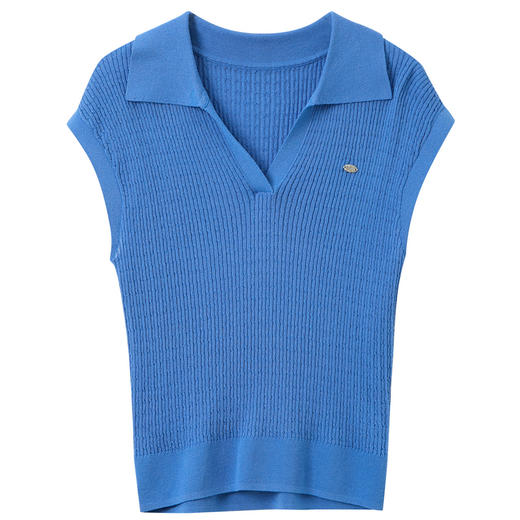 三彩2025秋季新款慵懒简约Polo领无袖针织衫修身套头气质显瘦M 商品图4