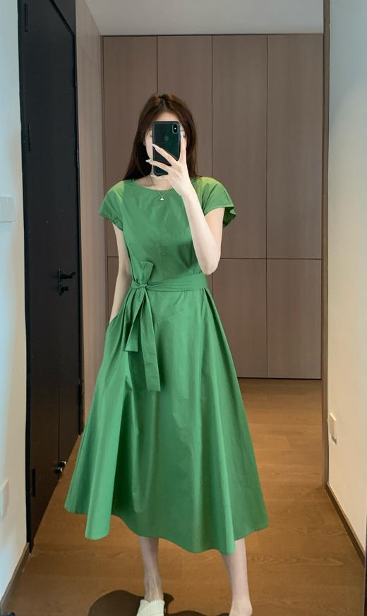 LP同款立体剪裁高支高密100棉府绸小飞袖净版OL通勤连衣裙 商品图1