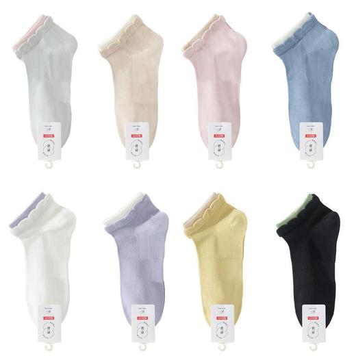 SYWY-X21  【1双】女夏清爽透气柔软纯棉抗菌防起球休闲女士春夏花边短筒全棉船袜子 商品图3