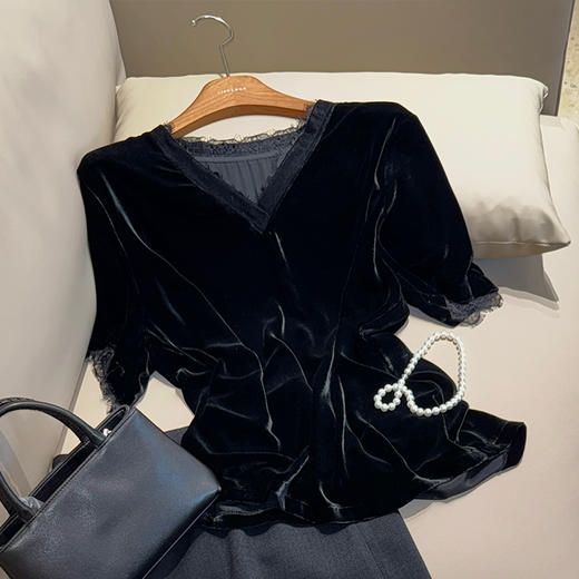 【预售7天】良木礼蕾丝丝绒短袖（6010） 商品图3