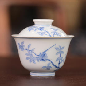 【忘言】拟雍正仿成化青花淡描茶碗 盖碗 曰何文人器