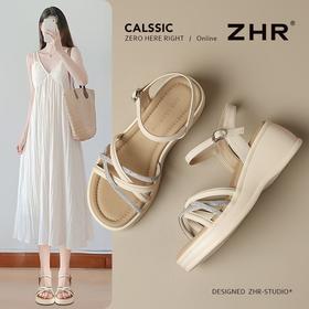 ZHR时尚水钻坡跟凉鞋2025新款夏季洋气ins高级爆款增高厚底凉鞋女