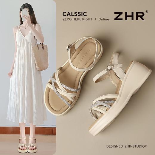 ZHR时尚水钻坡跟凉鞋2025新款夏季洋气ins高级爆款增高厚底凉鞋女 商品图0