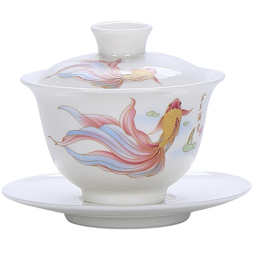 「温润细腻！五款可选」德化羊脂玉盖碗功夫陶瓷三才茶碗白瓷单个盖碗茶杯手工泡茶器餐饮用具 商品图4