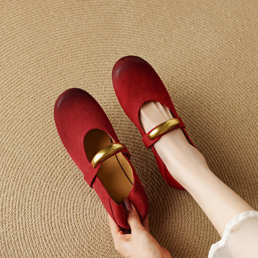 【预售5天】牛反皮擦色复古做旧两穿单鞋夏平底金属扣圆头可踩凉拖NJMK&K1669 商品图0