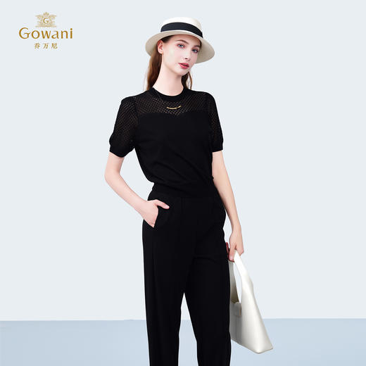 乔万尼时尚新品百搭简约拼接镂空圆领上衣EZ2M119 商品图3