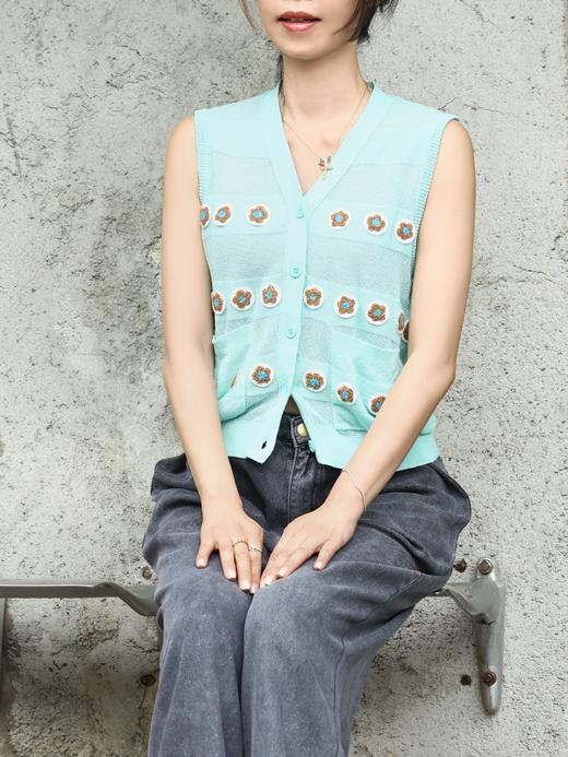 TYNVIE 花卉钩编贴花透视针织背心 - 薄荷绿 商品图4