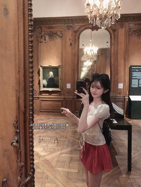 金蘑菇菇 Atelier奥赛博物馆 花样蕾丝套组/甜美精致泡泡袖短上衣