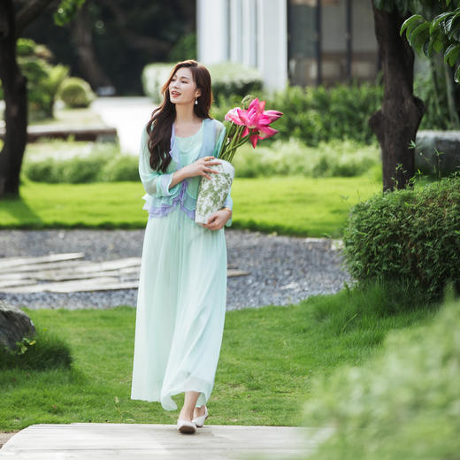 【林栖设计小店】【林栖推荐】2025夏季新品紫绿色拼真丝开衫外套女N1953122 商品图3