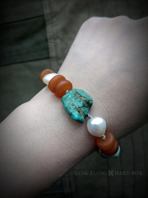 原创【风格～孤品手作】绿松石珍珠蜜蜡手链｜非7日无理由退换货 商品图3