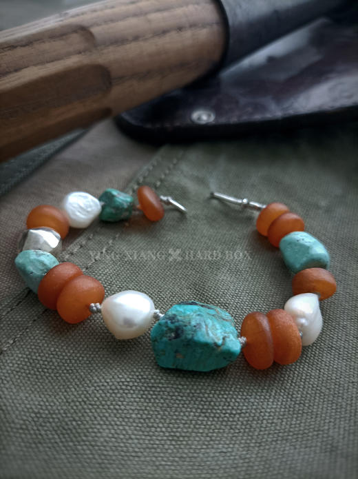 原创【风格～孤品手作】绿松石珍珠蜜蜡手链｜非7日无理由退换货 商品图1