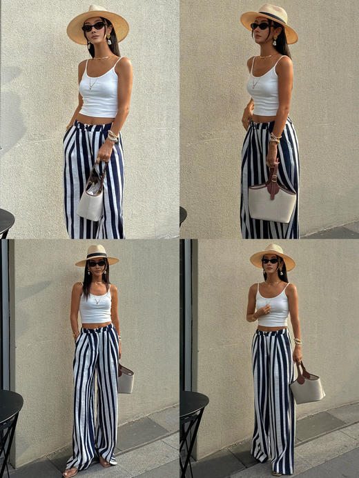 HIDEMI 度假系列慵懒蓝白条纹多重水洗条纹长款衬衫裙阔腿裤套装 商品图5