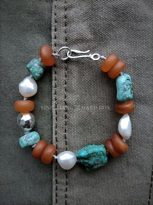 原创【风格～孤品手作】绿松石珍珠蜜蜡手链｜非7日无理由退换货 商品图2