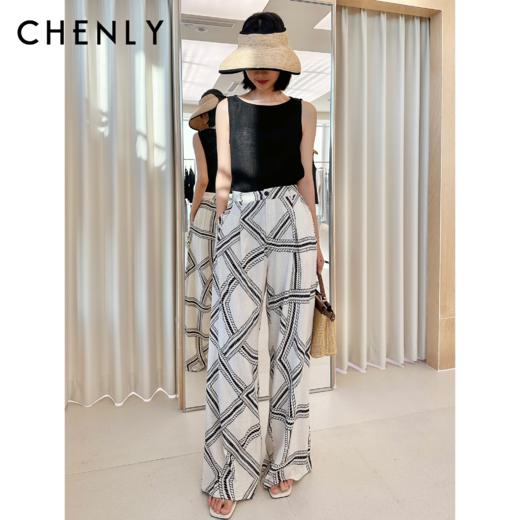 尘衣｜25春夏亚麻绳结印花阔腿裤 商品图0