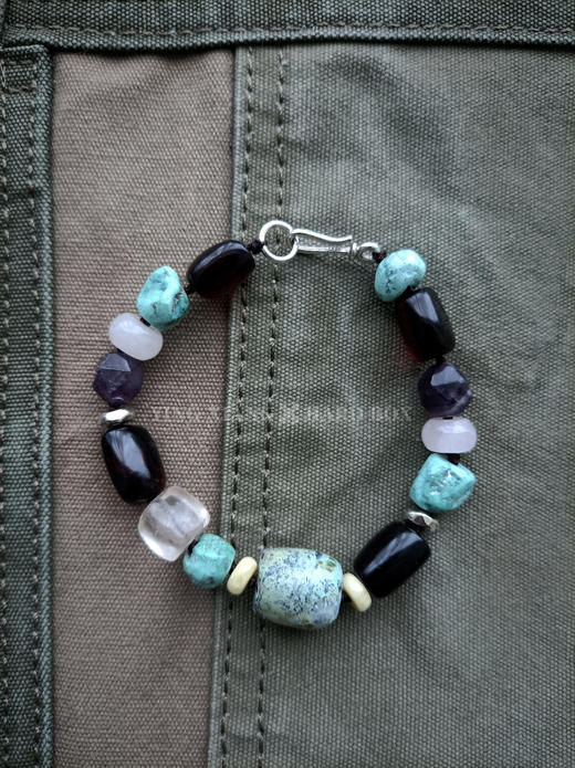 原创【风格～孤品手作】绿松石血珀老水晶手链｜非7日无理由退换货 商品图2