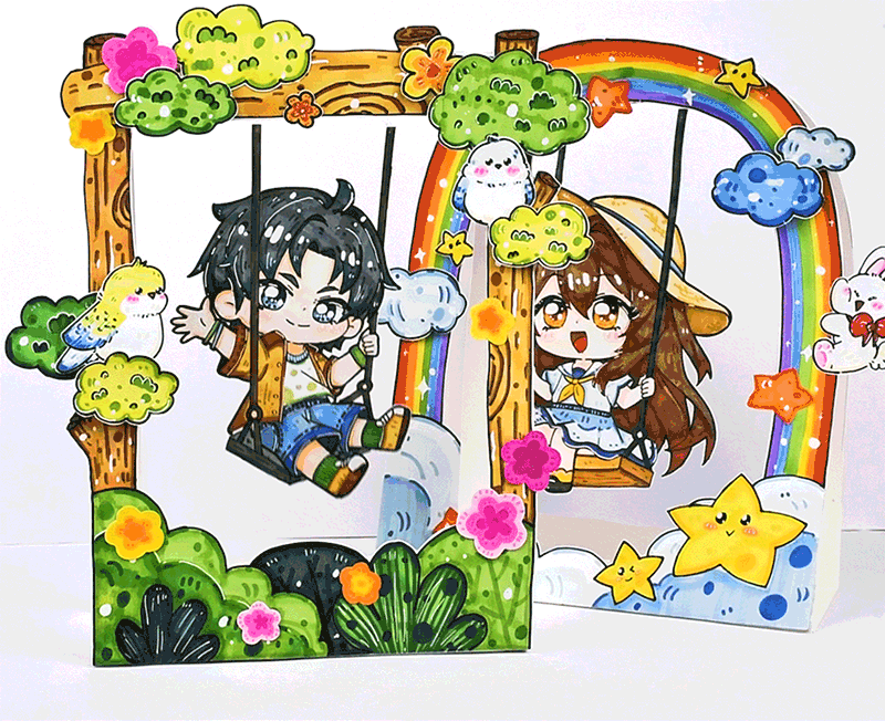 《荡秋千》动漫人物立体手工【自动发货：下单后，点击手机短信中收到的链接，即可获取文件下载的链接；如有任何问题，可添加客服微信hm33268获得帮助】