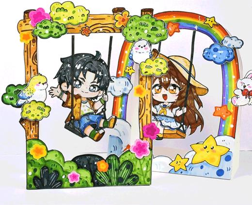 《荡秋千》动漫人物立体手工【自动发货：下单后，点击手机短信中收到的链接，即可获取文件下载的链接；如有任何问题，可添加客服微信hm33268获得帮助】 商品图0