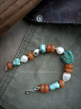 原创【风格～孤品手作】绿松石珍珠蜜蜡手链｜非7日无理由退换货