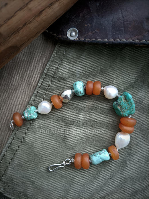 原创【风格～孤品手作】绿松石珍珠蜜蜡手链｜非7日无理由退换货 商品图0