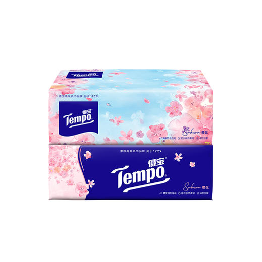 得宝（Tempo） 软抽纸樱花香味4层90抽8包抽纸餐巾纸(新旧包装随机发货) 商品图1