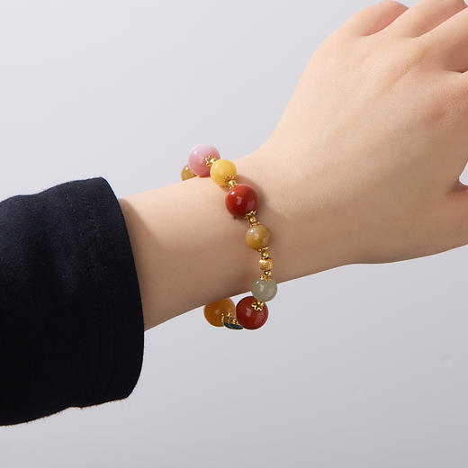 【普陀山】福运连绵 多宝手链14mm大蜜蜡 南红 925银 镀金 蓝水葫芦  多宝手链 商品图6