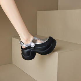 【预售5天】时尚圆头防水台高粗跟包头凉鞋女夏季新款松糕厚底单鞋银黑色AD&854-597