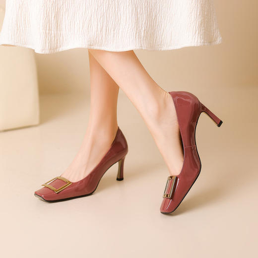 【预售5天】经典方头方扣真皮法式气质新娘单鞋女职业通勤工作高跟鞋FDJ&YC-549 商品图4