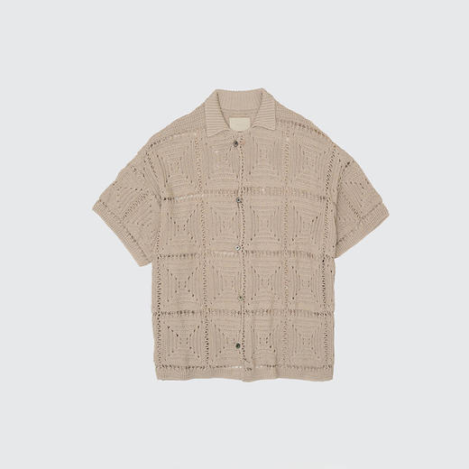 YOKE CROCHET KNIT SHIRT 格子纹理针织短袖衬衫 商品图4