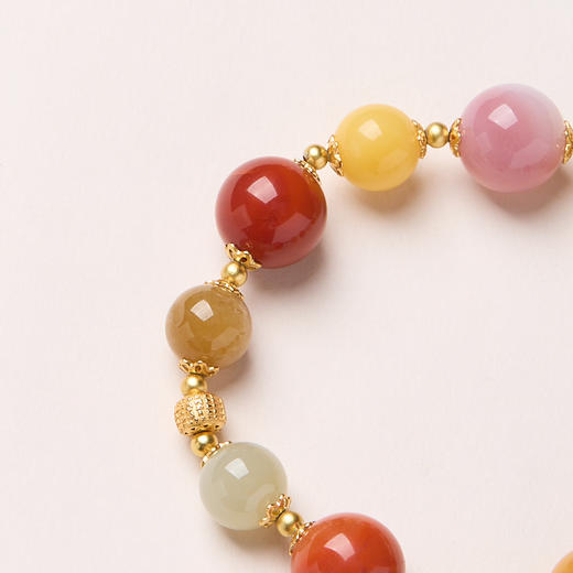 【普陀山】福运连绵 多宝手链14mm大蜜蜡 南红 925银 镀金 蓝水葫芦  多宝手链 商品图8