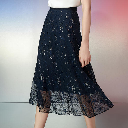 EITIE爱特爱夏季新款温柔显瘦百搭气质通勤高腰a字蕾丝半身裙7806515 商品图3