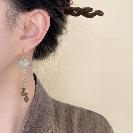【敦煌蓬莱仙境·琉璃流苏耳环】敦煌小众国风手作 天然石流苏耳环 文艺复古如意耳钩 新中式高级感耳饰 商品图1