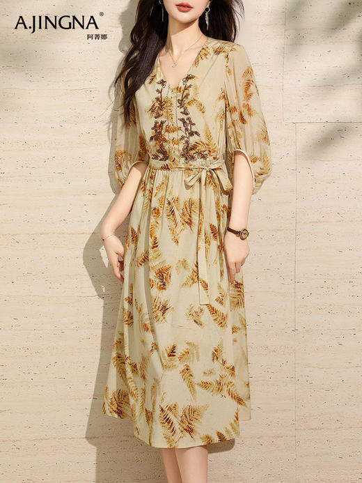 【温润光泽】阿菁娜法式假日印花连衣裙F30X212085 商品图1