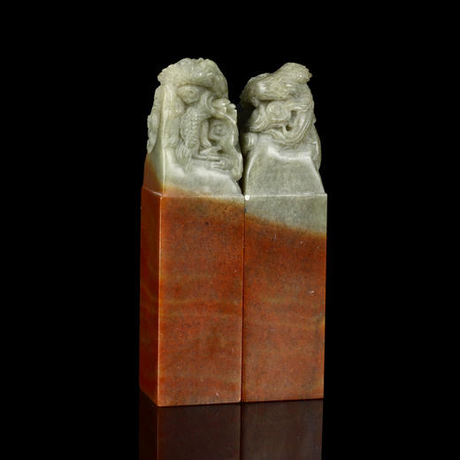 孤品016941-印度石俏色龙凤钮对章-2.5*2.5*9.8cm 商品图3