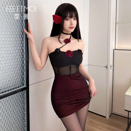 【情趣内衣】霏慕 暗夜红玫火辣吸睛包臀裙6196 商品图7