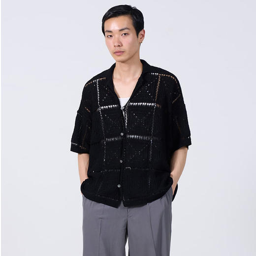 YOKE CROCHET KNIT SHIRT 格子纹理针织短袖衬衫 商品图0