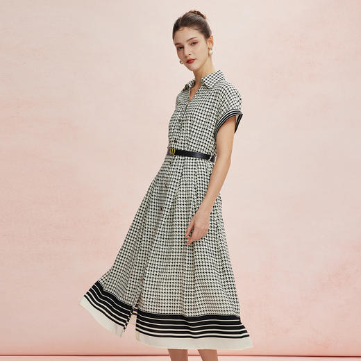 QF8D3斯尔丽25新款赫本风定位千鸟印花欧范收腰大摆搭配腰带时尚连衣裙 商品图7
