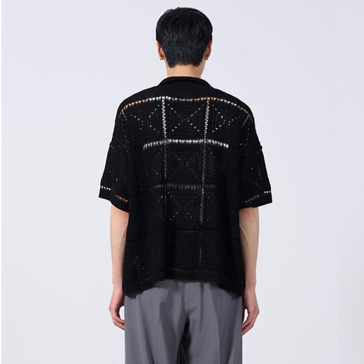 YOKE CROCHET KNIT SHIRT 格子纹理针织短袖衬衫 商品图2