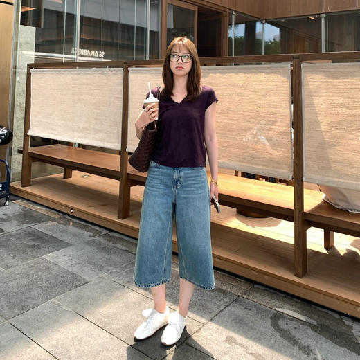 梨形天菜高腰A字韩版复古水洗七八分牛仔裤 商品图8