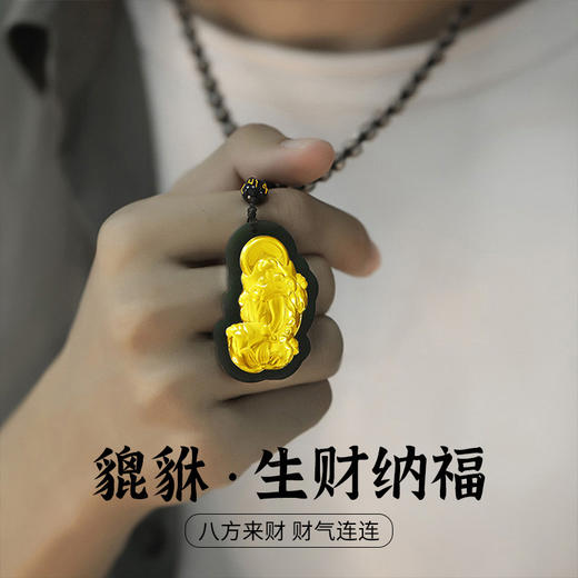 6939392519361 倾爱 财运貔貅和田墨玉吊坠男士项链霸气貔貅玉佩挂坠父亲节礼物送爸爸 商品图3