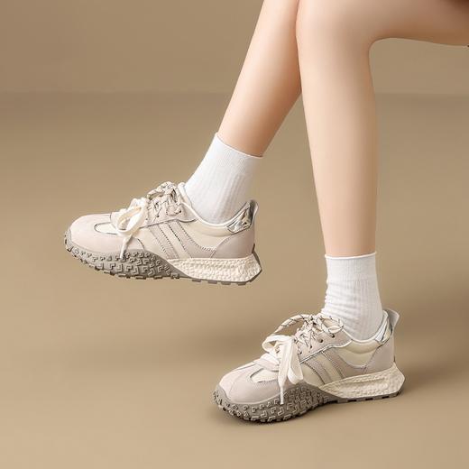 ZHR真皮透气德训鞋女夏季商场同款2025厚底休闲网面紫色阿甘鞋 商品图5