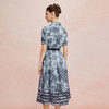 QF8D2斯尔丽25新款复古优雅印花赫本风衬衣式收腰大摆撞色织带连衣裙 商品缩略图1
