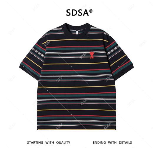 T4023夏季高级感新款男士撞色条纹刺绣爱心字母短袖T恤显瘦圆领上衣潮 商品图1