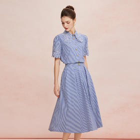 QF262斯尔丽25新款立体刺绣花朵领宽松显瘦上衣搭收腰半裙时尚套装