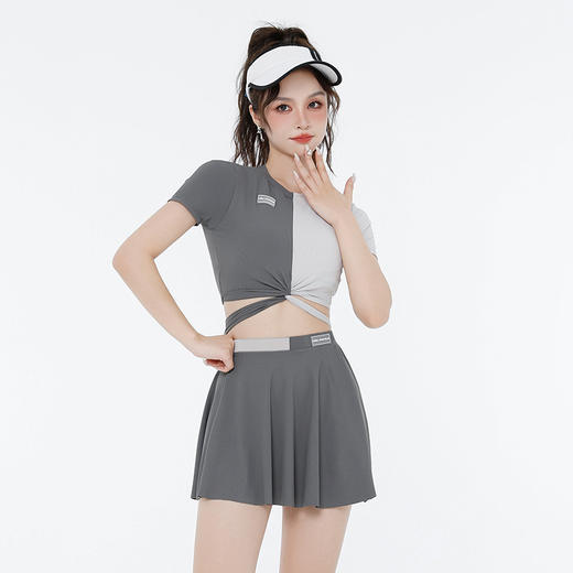 新款三件套泳衣女分体裙式遮肚显瘦高腰保守时尚撞色温泉泳装 商品图1